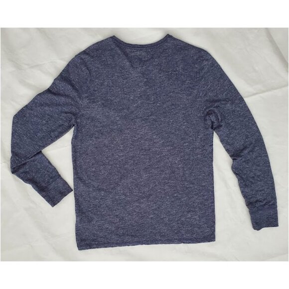 Express Blue Henley Long-Sleeve T-Shirt Striped Buttons Size M Layer - Picture 2 of 6